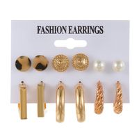 European And American Geometric Pearl Acrylic Earrings 6-piece Set sku image 1