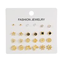 Korean Simple Geometric 12 Pairs Of Diamond Earrings Butterfly Flower Combination Earrings Wholesale sku image 1