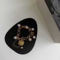 Retro Metal Imitation Pearl Person Head Round Brand Bracelet Necklace Elegant Bracelet sku image 8