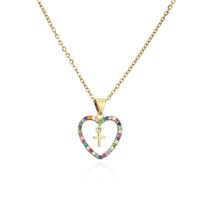 Fashion Copper Micro-inlaid Zircon Jewelry New Gold Heart Cross Pendant Necklace sku image 2