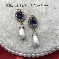 Blue Gemstone Ear Studs Vintage Ear Studs Baroque Water Drop Pearl Stud Aretes Para Mujer sku image 3