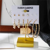 Europe And America Cross Border Pearl Earring Eardrop 6-piece Set Diamond Gold Asymmetric Face Earrings Eardrops Set Earrings main image 5