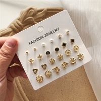Korean Simple Geometric 12 Pairs Of Diamond Earrings Butterfly Flower Combination Earrings Wholesale main image 1