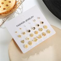 Korean Simple Geometric 12 Pairs Of Diamond Earrings Butterfly Flower Combination Earrings Wholesale main image 3