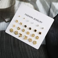 Korean Simple Geometric 12 Pairs Of Diamond Earrings Butterfly Flower Combination Earrings Wholesale main image 4