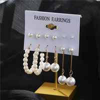 Retro Personality Exaggerated Pearl Earrings Female Korean Geometric Pearl Earring Set Wholesale main image 4