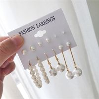 Retro Personality Exaggerated Pearl Earrings Female Korean Geometric Pearl Earring Set Wholesale main image 5