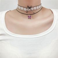 European And American Lace Flower Bow Clavicle Chain Fashion  Butterfly Pendant Choker main image 2