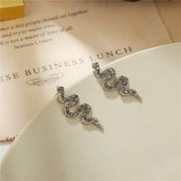 European And American Diamond-studded Snake-shaped Earrings Geometric Metal Zodiac Snake Element Earrings main image 3