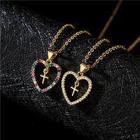 Fashion Copper Micro-inlaid Zircon Jewelry New Gold Heart Cross Pendant Necklace main image 1