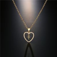 Fashion Copper Micro-inlaid Zircon Jewelry New Gold Heart Cross Pendant Necklace main image 3