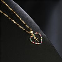 Fashion Copper Micro-inlaid Zircon Jewelry New Gold Heart Cross Pendant Necklace main image 4