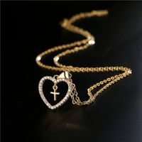 Fashion Copper Micro-inlaid Zircon Jewelry New Gold Heart Cross Pendant Necklace main image 5