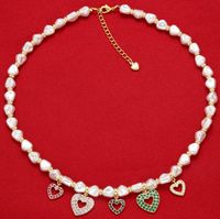Collier De Perles Coeur De Pêche Micro-incrusté Diamant Coloré Pendentif En Forme De Coeur Creux Collier De Cuivre main image 3
