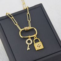 New Lock Key Combination Chain Pendant Simple Copper Inlaid Zirconium Necklace main image 4