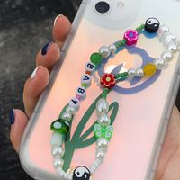 Imitation Pearl Soft Ceramic Woven Beaded Mobile Phone Chain Multi-element Tai Chi Colored Glaze Flower Lanyard main image 4