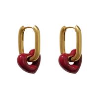 2021 New Metal Texture Red Bean Color Light Luxury French Retro Red Heart Ear Buckle Wholesale main image 6