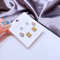 Korean Earrings Set Exquisite Color Water Drop Geometric Zircon Earrings Combination main image 6