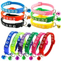 Pet Supplies Dog Cat Collar Color Footprint Print Belt Bell Dog Collar main image 2