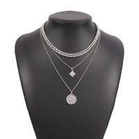 Simple Cube Coin Pendant Multilayer Necklace sku image 1