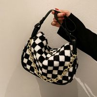 Autumn And Winter Plush Handbags 2021 New Fashion Checkerboard Single Shoulder Messenger Chain Big Bag main image 1