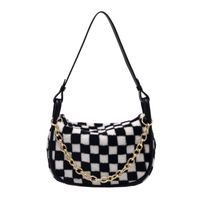 Autumn And Winter Plush Handbags 2021 New Fashion Checkerboard Single Shoulder Messenger Chain Big Bag main image 3