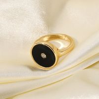 Punk Black Enamel Small Diamond Gold Ring Geometric Zircon Alloy Ring Wholesale main image 5