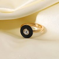 Punk Black Enamel Round Diamond Gold Ring Wholesale main image 3