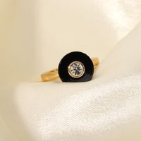 Punk Black Enamel Round Diamond Gold Ring Wholesale main image 6