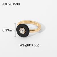 Punk Black Enamel Round Diamond Gold Ring Wholesale sku image 1