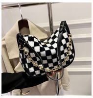 Autumn And Winter Plush Handbags 2021 New Fashion Checkerboard Single Shoulder Messenger Chain Big Bag sku image 1