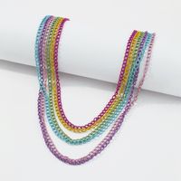 Simple Exaggerated Geometric Color Chain Multilayer Necklace main image 5