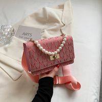 2021 Retro Printing Texture Simple Small Bag Fashion Pearl Portable Messenger Small Square Bag sku image 4