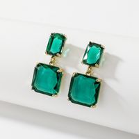 Retro Green Crystal Square Alloy Geometric Earrings Women Wholesale sku image 3