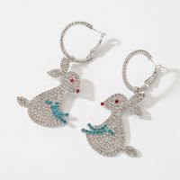 Cute Diamond Rabbit Earrings Fashion Personality Cartoon Jade Rabbit Animal Earrings sku image 1