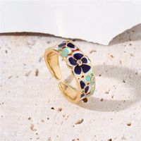 European And American Fashion Copper Micro-inlaid Zircon Jewelry New Oil Drop Flower Opening Ring Adjustable sku image 1