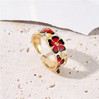 European And American Fashion Copper Micro-inlaid Zircon Jewelry New Oil Drop Flower Opening Ring Adjustable sku image 2