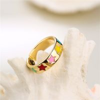 Aogu Cross-border Supply Ins Internet Celebrity Same Copper Plated Gold Rainbow Color Drop Oil Five-pointed Star Open Ring For Women sku image 1