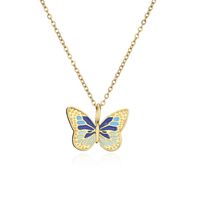 Aogu Cross-border Supply European And American Ins Internet Celebrity Same Style Colorful Oil Necklace Butterfly Pendant Real Gold Plated Copper Necklace sku image 1