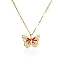 Aogu Cross-border Supply European And American Ins Internet Celebrity Same Style Colorful Oil Necklace Butterfly Pendant Real Gold Plated Copper Necklace sku image 3