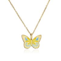 Aogu Cross-border Supply European And American Ins Internet Celebrity Same Style Colorful Oil Necklace Butterfly Pendant Real Gold Plated Copper Necklace sku image 4
