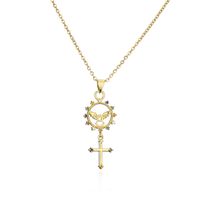 Fashion Copper-plated Real Gold Micro-inlaid Zircon Jewelry Cross Angel Geometric Pendant Necklace sku image 1