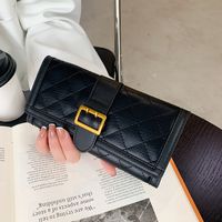 Women's Wallet Summer Thin 2021 Folding Design Long Wallet Rhombus Ins Style Three Fold Student Short Wallet sku image 3