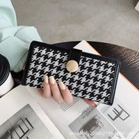 Women's Long Wallet 2021 New Three-fold Houndstooth Korean Style Student Short Wallet Japanese Folding Coin Purse sku image 3