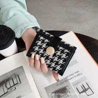 Women's Long Wallet 2021 New Three-fold Houndstooth Korean Style Student Short Wallet Japanese Folding Coin Purse sku image 1