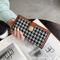 Women's Long Wallet 2021 New Three-fold Houndstooth Korean Style Student Short Wallet Japanese Folding Coin Purse sku image 4