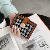 Women's Long Wallet 2021 New Three-fold Houndstooth Korean Style Student Short Wallet Japanese Folding Coin Purse sku image 2