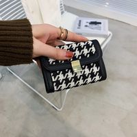 Wallet Female Thin Section 2021 New Houndstooth Short Wallet Fabric Multi-card Card Holder sku image 3