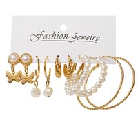 2021 Bohemian Style Women's Jewelry Alloy Butterfly Pearl Twill Earrings 5-piece Set Wholesale sku image 1