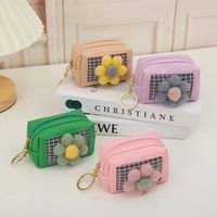 New Korean Flower Solid Color Mesh Coin Purse Zipper Mini Storage Bag Pu Leather Coin Bag Small Gift Wholesale sku image 1